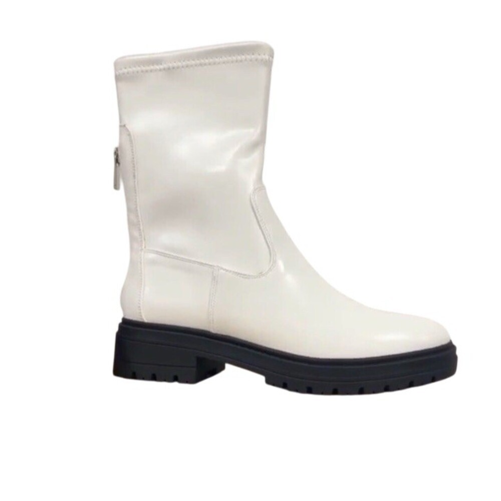 Womens all weather White Mid-Calf Combat Boots Size 8 Chunky Lug Sole Round Toe​